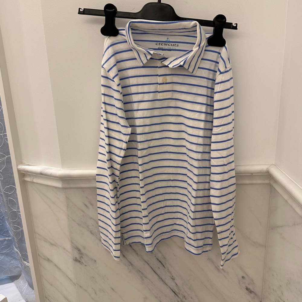 J. Crew Blue and White Striped Polo Shirt